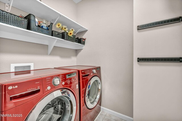 900 S Meadows Pkwy Unit 2623, Reno, NV 89521 - laundry area with independent washer and dryer, light tile patterned floors, and baseboards