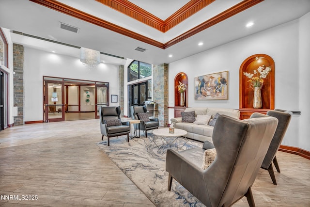 900 S Meadows Pkwy Unit 2623, Reno, NV 89521 - living area with light wood finished floors, recessed lighting, a towering ceiling, a raised ceiling, and arched walkways