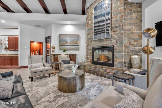 900 S Meadows Pkwy Unit 2623, Reno, NV 89521 - living area featuring a fireplace and beam ceiling
