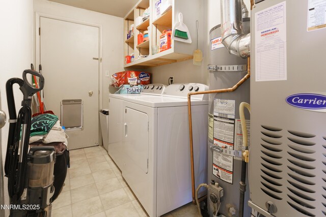 8725 Paloma Way, Reno, NV 89506 - laundry room featuring water heater, washer and clothes dryer, and light tile patterned floors