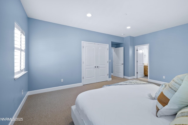 1314 Saint Gallen Ct, Incline Village, NV 89451 - bedroom with baseboards, light colored carpet, a closet, and recessed lighting