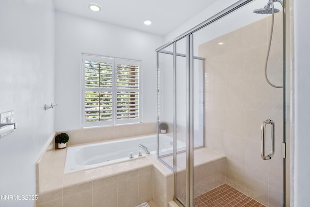 1314 Saint Gallen Ct, Incline Village, NV 89451 - full bathroom with a bath, a stall shower, and recessed lighting