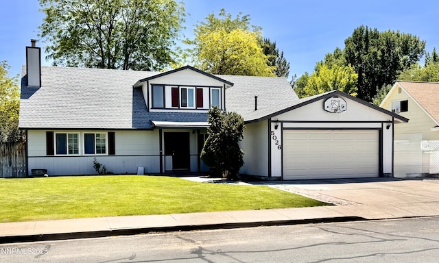 5026 Snowy Mountain Dr, Winnemucca, NV 89445 - traditional home with a garage, a chimney, driveway, and roof with shingles