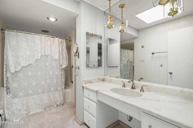 1405 Dartmouth Dr, Reno, NV 89509 - full bathroom featuring a skylight, vanity, and shower / bath combination with curtain