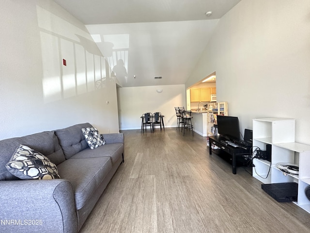 200 Talus Way Unit 434, Reno, NV 89503 - living room featuring wood finished floors, lofted ceiling, and baseboards