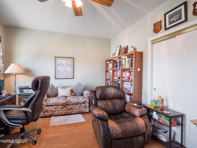 1037 Haystack Dr, Carson City, NV 89705 - home office with wood finished floors and a ceiling fan