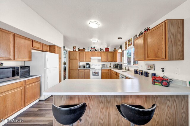 17533 Javalina Ct, Reno, NV 89508 - kitchen with stainless steel appliances, under cabinet range hood, a sink, a peninsula, and light countertops