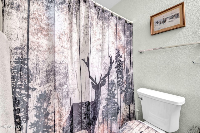 17533 Javalina Ct, Reno, NV 89508 - full bathroom with toilet, a textured wall, and a shower with shower curtain