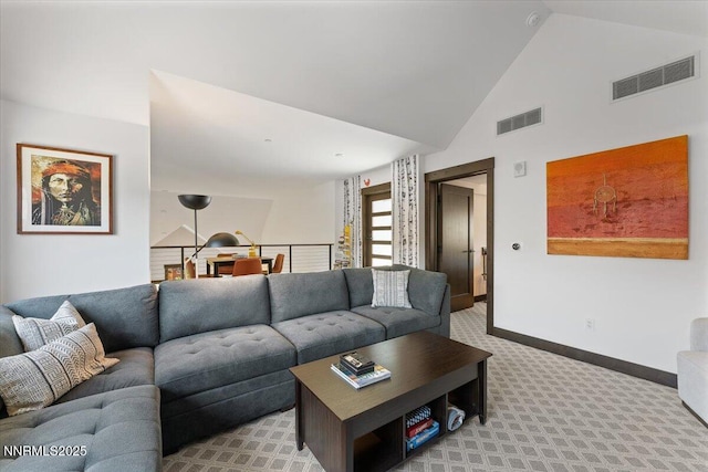 33 Beach Club Dr Unit 506, Stateline, NV 89449 - carpeted living area featuring baseboards and high vaulted ceiling
