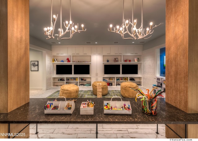 33 Beach Club Dr Unit 506, Stateline, NV 89449 - kitchen with a chandelier, open floor plan, and dark stone countertops