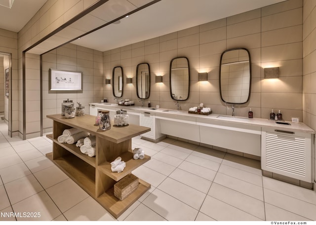 33 Beach Club Dr Unit 506, Stateline, NV 89449 - full bath with tile walls, tile patterned floors, double vanity, and decorative backsplash