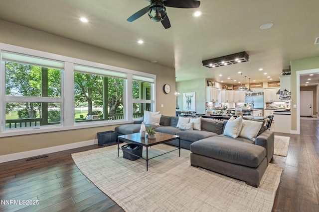 1020 N Cantlon Ln, Reno, NV 89521 - living area with a ceiling fan, hardwood / wood-style flooring, baseboards, and recessed lighting
