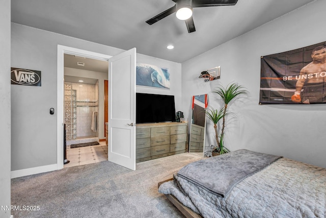 14210 Wild Quail Ct, Reno, NV 89511 - carpeted bedroom featuring a ceiling fan, recessed lighting, and ensuite bathroom