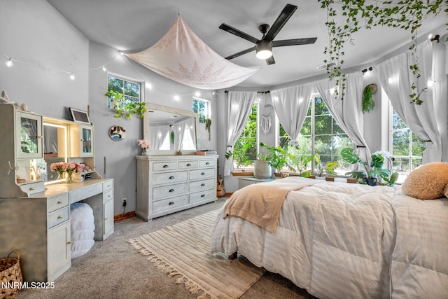 14210 Wild Quail Ct, Reno, NV 89511 - bedroom with multiple windows, light colored carpet, and a ceiling fan