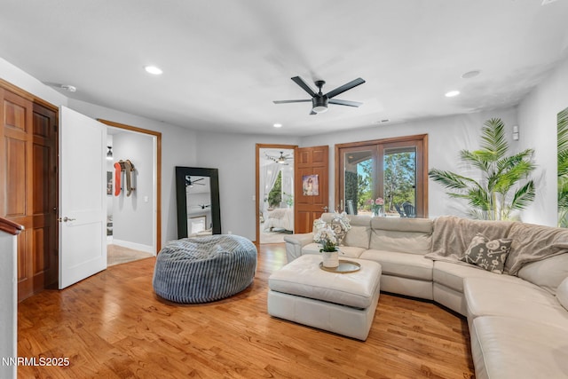 14210 Wild Quail Ct, Reno, NV 89511 - living room with a ceiling fan, recessed lighting, and light wood-type flooring