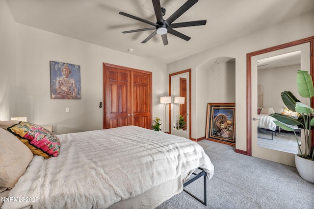 14210 Wild Quail Ct, Reno, NV 89511 - carpeted bedroom featuring a ceiling fan and arched walkways