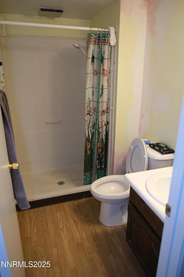 461 Debbie Dr, Walker Lake, NV 89415 - full bath featuring a shower stall, vanity, wood finished floors, and toilet