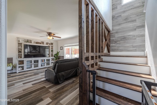 18105 Pasado Ct, Reno, NV 89508 - stairway featuring a ceiling fan and wood finished floors