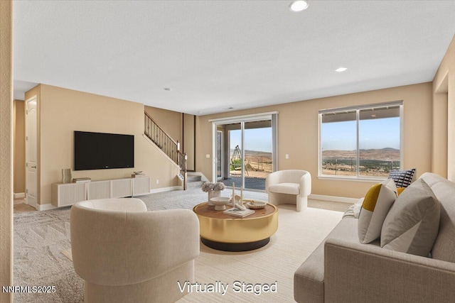 1080 S University Park Loop, Reno, NV 89512 - carpeted living area featuring stairway, baseboards, and recessed lighting