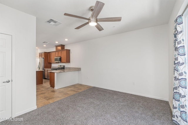 3002 Sterling Ridge Cir, Sparks, NV 89431 - unfurnished living room with light carpet, recessed lighting, a ceiling fan, and baseboards