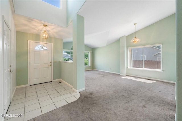 1290 Saddlehorn Ct, Minden, NV 89423 - carpeted entrance foyer featuring a chandelier and lofted ceiling