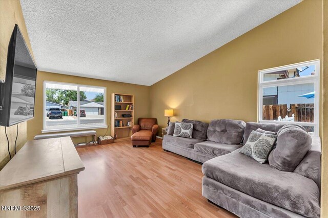 809 Glen Valley Dr, Sparks, NV 89434 - living room featuring a textured ceiling, wood finished floors, and vaulted ceiling