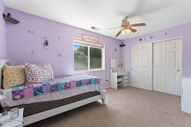 805 Samantha Cir, Fallon, NV 89406 - bedroom with a closet, light colored carpet, and ceiling fan