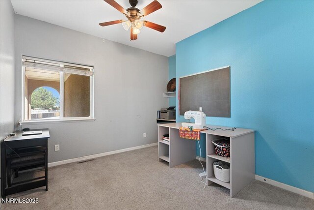 805 Samantha Cir, Fallon, NV 89406 - carpeted home office with a ceiling fan and baseboards