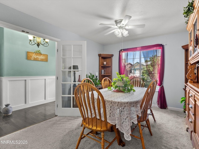 15 Cormorant Ct, Sparks, NV 89441 - dining space with carpet, ceiling fan, and wainscoting