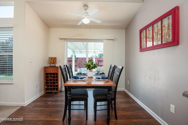 1781 Glen Cove Ct, Reno, NV 89521 - dining room with a ceiling fan, dark wood-style floors, and baseboards