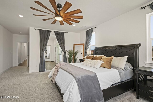 10450 Palladium Mine Dr, Reno, NV 89521 - bedroom with carpet flooring, a ceiling fan, baseboards, and recessed lighting