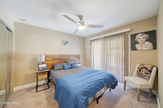 12245 Spruce Ln, Reno, NV 89511 - bedroom with light colored carpet, a closet, baseboards, and ceiling fan
