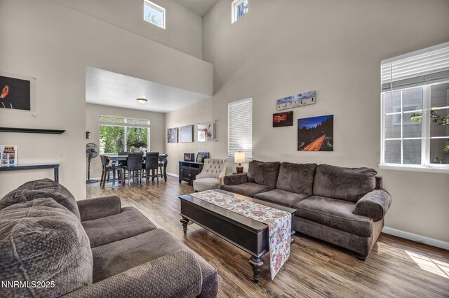 3250 Eaglewood Dr, Reno, NV 89502 - living room with baseboards, wood finished floors, and a high ceiling