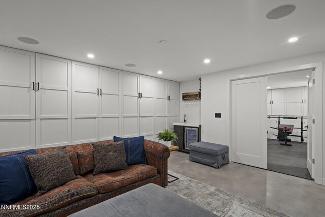 909 Tyner Way, Incline Village, NV 89451 - living room featuring finished concrete floors, recessed lighting, and beverage cooler