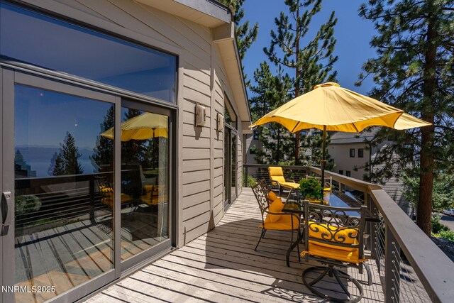 909 Tyner Way, Incline Village, NV 89451 - wooden deck with outdoor dining area