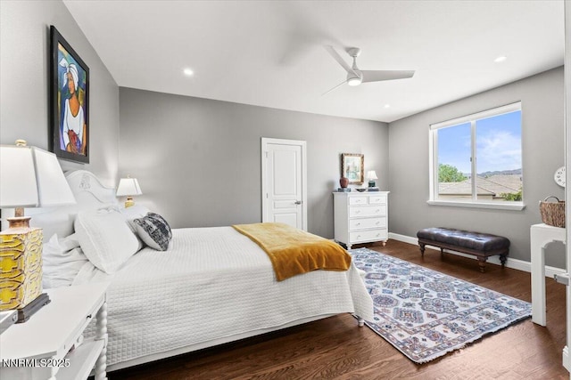 346 Wolf Run Ct, Reno, NV 89511 - bedroom with wood finished floors, baseboards, a ceiling fan, and recessed lighting