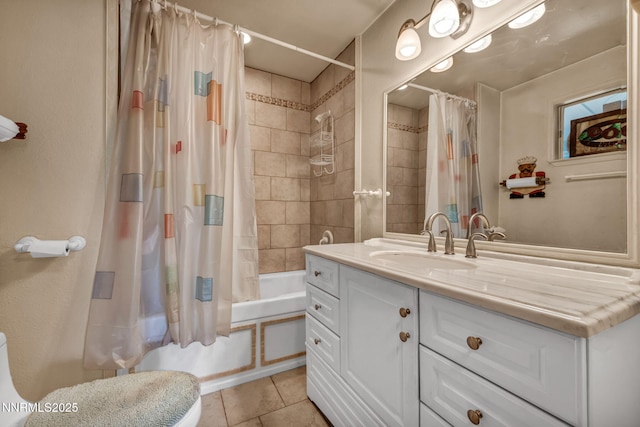 15333 Kivett Ln, Reno, NV 89521 - bathroom featuring vanity, shower / tub combo with curtain, and tile patterned flooring