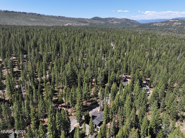 1877 Normuk St, South Lake Tahoe, CA 96150 - aerial view of property and surrounding area featuring a heavily wooded area and mountains