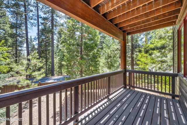 886 Rosewood Cir, Incline Village, NV 89451 - wooden deck with view of wooded area