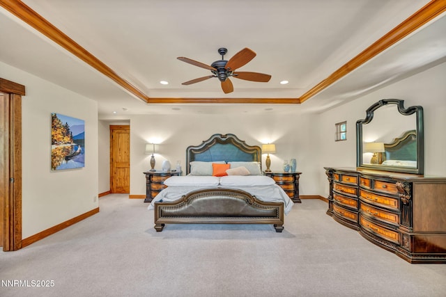 886 Rosewood Cir, Incline Village, NV 89451 - bedroom featuring a raised ceiling, carpet, baseboards, crown molding, and recessed lighting