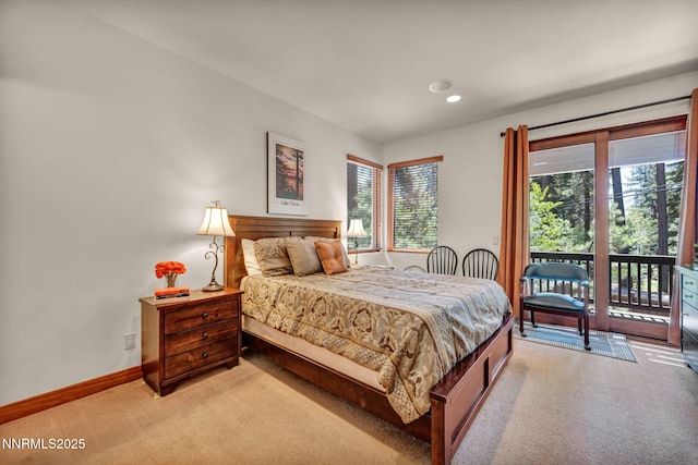 886 Rosewood Cir, Incline Village, NV 89451 - bedroom featuring light colored carpet, access to exterior, baseboards, and recessed lighting