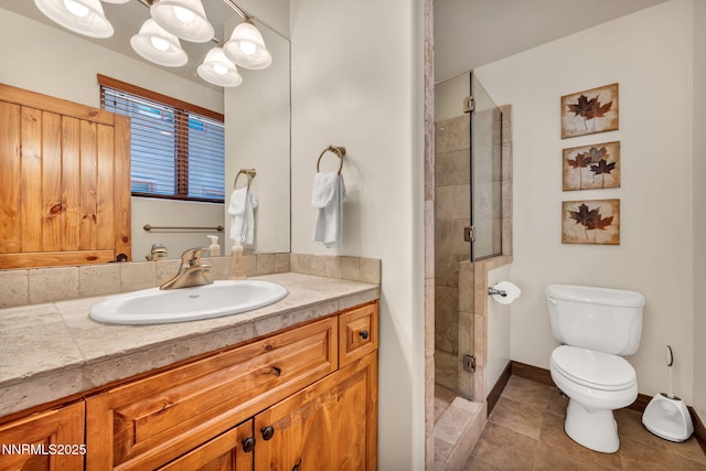 886 Rosewood Cir, Incline Village, NV 89451 - full bathroom with vanity, toilet, tile patterned flooring, a shower stall, and baseboards
