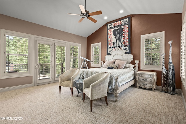 165 Piney Creek Rd, Reno, NV 89511 - bedroom featuring access to exterior, lofted ceiling, recessed lighting, a ceiling fan, and carpet floors