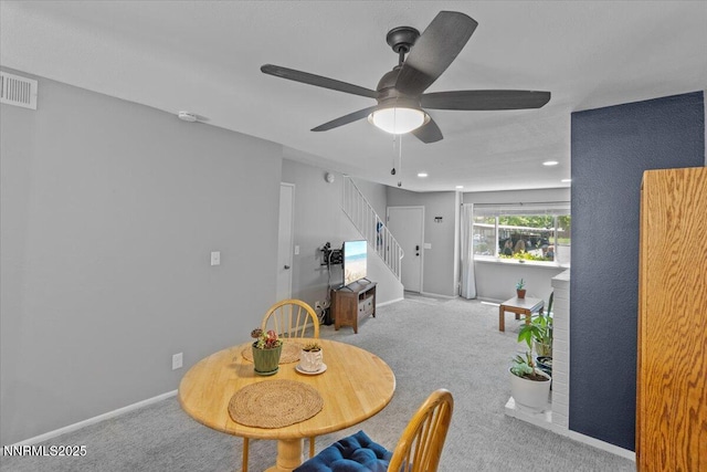 423 Barclay Ct, Reno, NV 89511 - carpeted dining area featuring stairway, a ceiling fan, recessed lighting, and baseboards