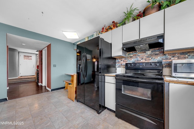 7090 Peppermint Dr, Reno, NV 89506 - kitchen featuring black appliances, under cabinet range hood, backsplash, white cabinets, and light countertops