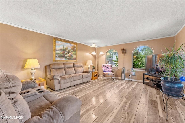 4415 Leche Way, Reno, NV 89502 - living area with a textured ceiling, light wood-style flooring, and crown molding