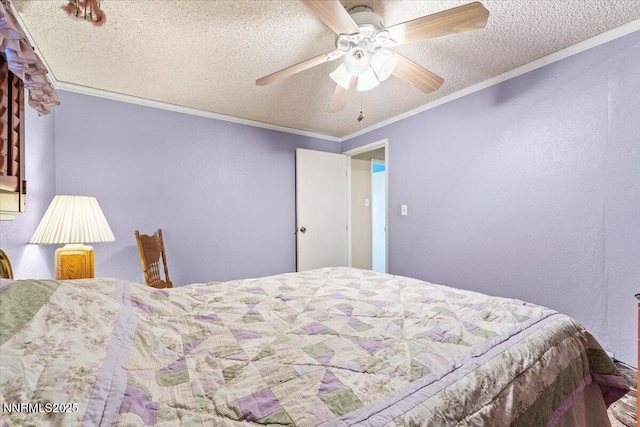 4415 Leche Way, Reno, NV 89502 - bedroom featuring crown molding, a textured ceiling, ceiling fan, and a textured wall