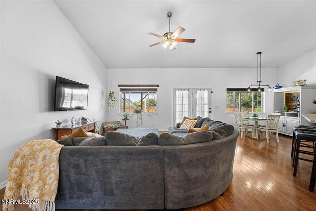 1055 Golden Park Way, Fallon, NV 89406 - living room with ceiling fan, dark wood-type flooring, and high vaulted ceiling