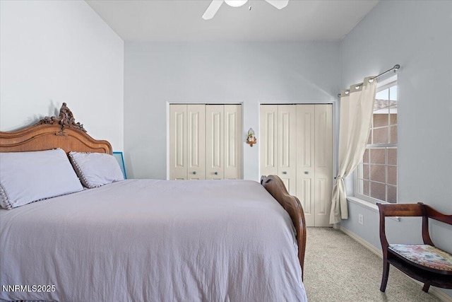1055 Golden Park Way, Fallon, NV 89406 - carpeted bedroom featuring two closets, baseboards, and ceiling fan