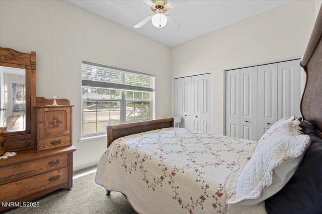 1055 Golden Park Way, Fallon, NV 89406 - bedroom featuring carpet floors, two closets, and ceiling fan